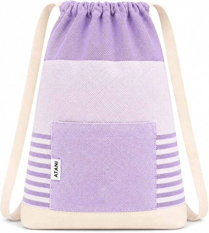 ATANI Turkish Beach Towel (71x39 Inches), Converts to a Bag, Oversized 100% Cotton Bath Towels Lightweight Quick-Dry Beach Blanket for Travel, Picnic, Camping, Yoga and Pool (Lavender)