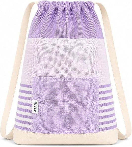 ATANI Turkish Beach Towel (71x39 Inches), Converts to a Bag, Oversized 100% Cotton Bath Towels Lightweight Quick-Dry Beach Blanket for Travel, Picnic, Camping, Yoga and Pool (Lavender)