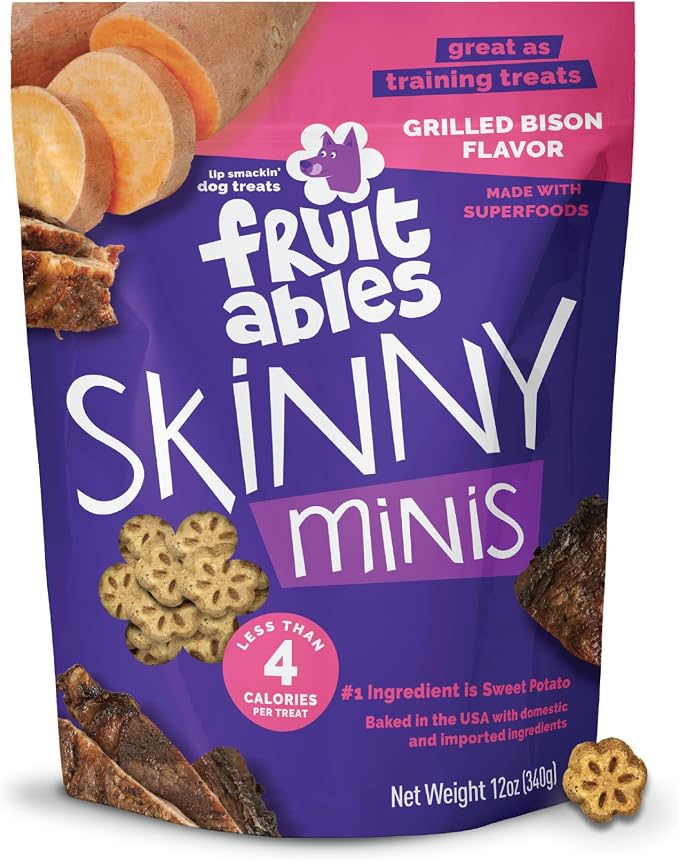Fruitables Skinny Mini Dog Treats, Training Treats, Grilled Bison, 12oz | Healthy Dog Treats, Crunchy Dog Biscuits, Healthy Puppy Treats, Limited Ingredient, Training Rewards, Made in USA