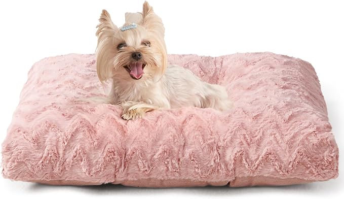 EHEYCIGA Washable Dog Beds for Small Dogs, 23x18 Inch Pet Bed, Pink | Plush and Comfy Kennel Pad, Soft Dog Crate Mat, Deluxe Sleeping Mattress for Puppy Up to 25 lbs