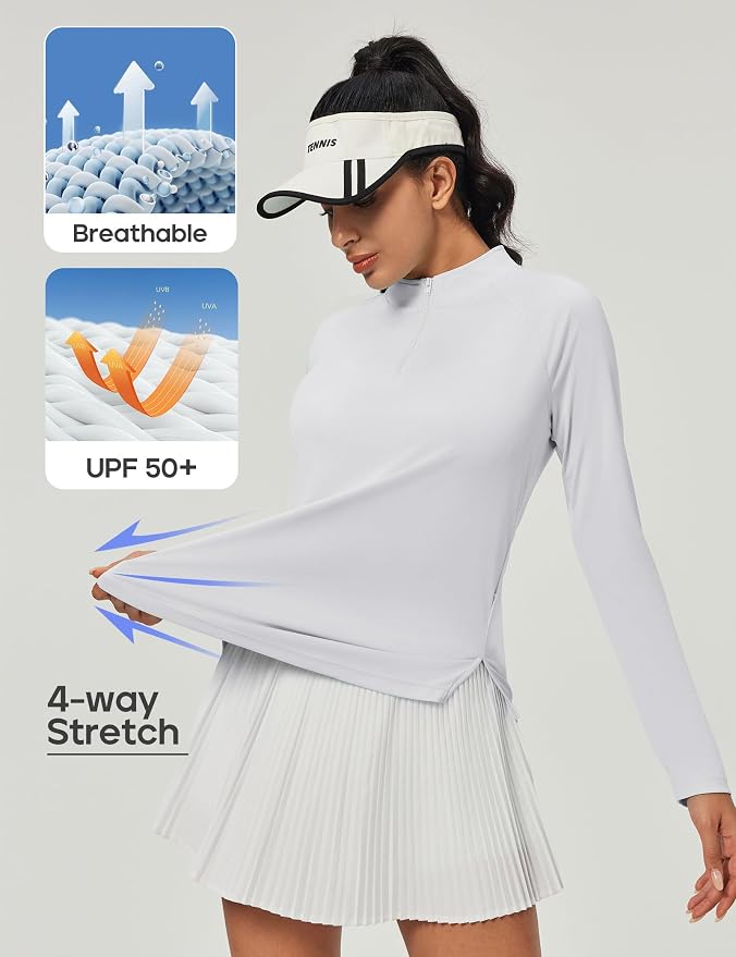 Heathyoga Long Sleeve Workout Tops for Women Golf Shirt UPF 50+ Swim Shirts for Woman UV Sun Protection Quarter Zip Pullover