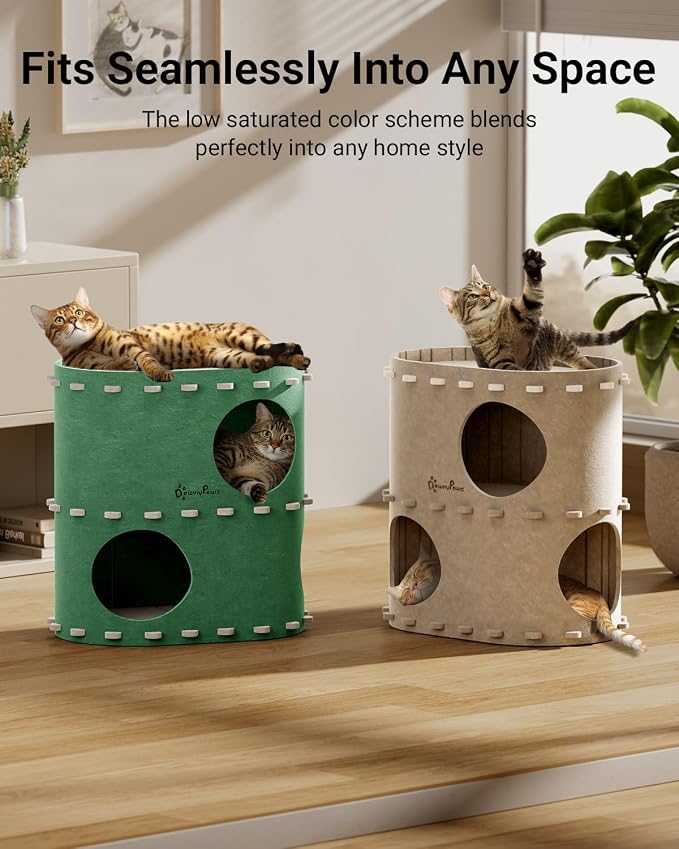 DownyPaws Cat House for Indoor Cats, 2-Storey Cat Bed Cave, Forest | Cat Hideaway Enclosed Bed,Cave Hideout Fort,Kitten Houses for Large Cats,Hide Box Bed Multicats Scratch Resistant