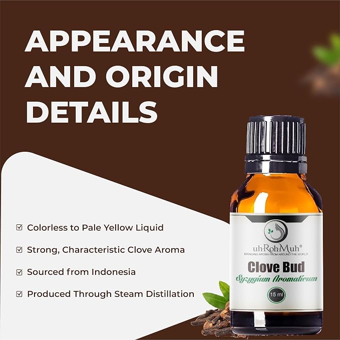 Clove Bud Essential Oil - Steam Distilled 100% Pure Eugenia Caryophyllus Clove Oil for Diffuser, Aromatherapy, Massage, DIY Skincare Hair Care, Warm Spicy Fragrance Natural - Indonesia - 15 ml
