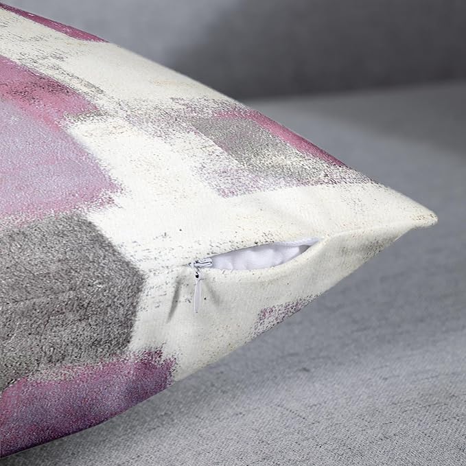 Emvency Throw Pillow Covers Set of 2, 18 x 18 Inch, Pink Line Gray | Abstract Modern Outdoor Decorative Square Pillow Cases Couch Cushion Case for Couch Bed Sofa Living Room Home Decor