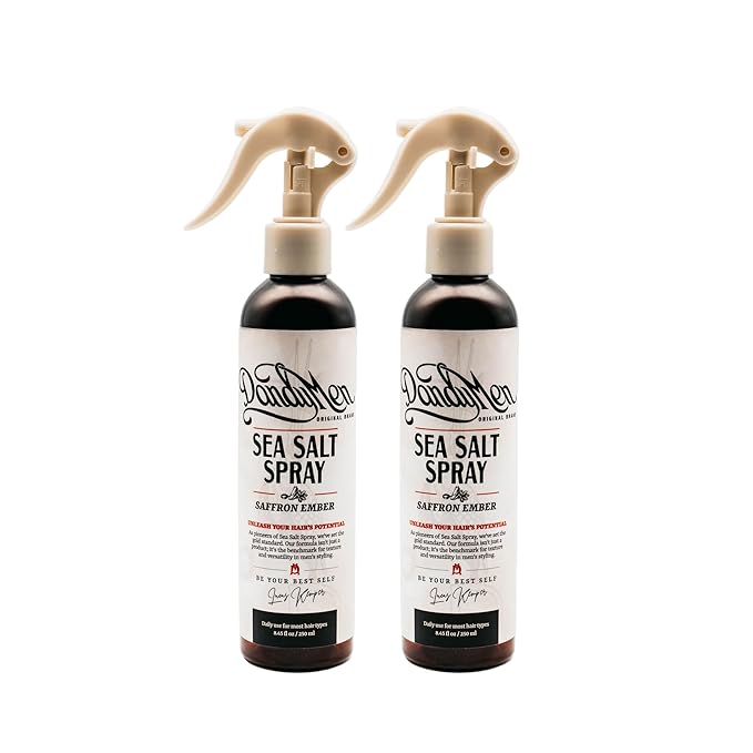 DandyMen Sea Salt Spray – Lightweight Texture, Volume, and Flexible Hold with Epsom Salt & Pro-Vitamin B5 (2-pack, Saffron Ember)
