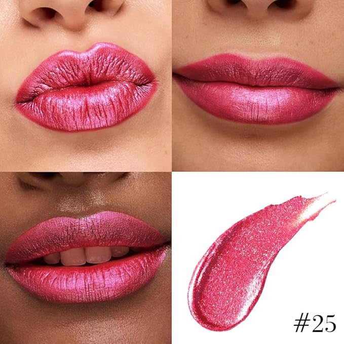 Kaely 2-in-1 Metallic Lipstick and Lip Liner, Shimmer Liquid Metallic Lipsticks for Women, Glitter Lip Gloss Stain Long Lasting Waterproof Smudge Proof (25 Bright Red, 1 Count (Pack of 1))