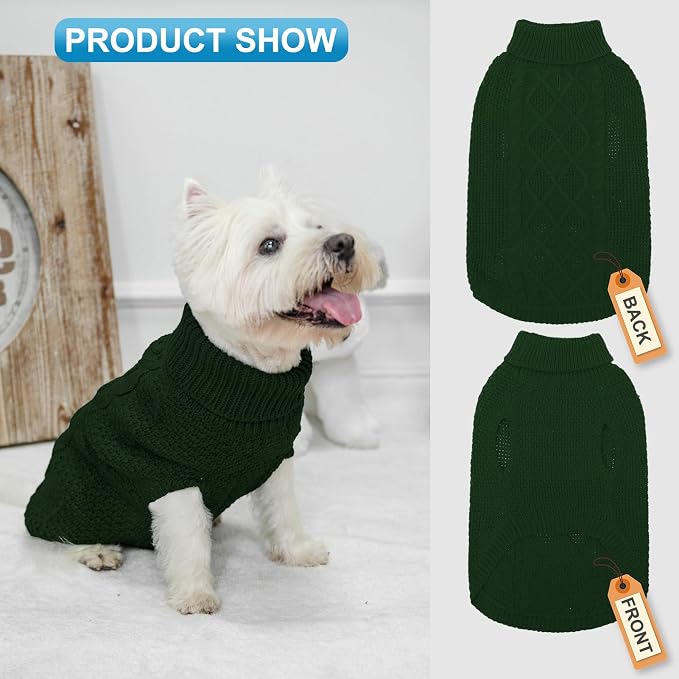 Mihachi Turtleneck Dog Sweater - Winter Coat Apparel Classic Cable Knit Clothes with Leash Hole for Cold Weather, Ideal Gift for Pet in New Year Army Green X-Small