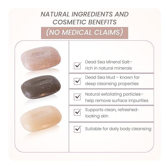 Mineral Salt Soap Bar Tri-Set – Natural Exfoliating & Hydrating Cleanser for Face & Body – Enriched with Magnesium, Potassium & Calcium – Gentle Daily Skincare (3 × 90g)