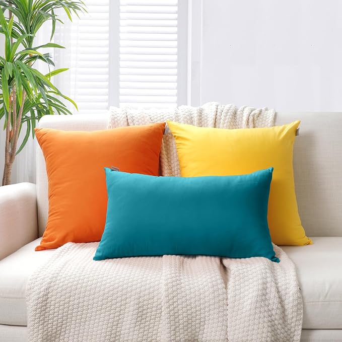 Thmyo 4-Pack 100% Cotton Lumbar Comfortable Solid Decorative Throw Pillow Case, Rectangle Cushion Cover Pillowcase Sublimation Blank Pillow Covers DIY Throw Pillowcase(12x20inch/30x50cm, Lake Blue)