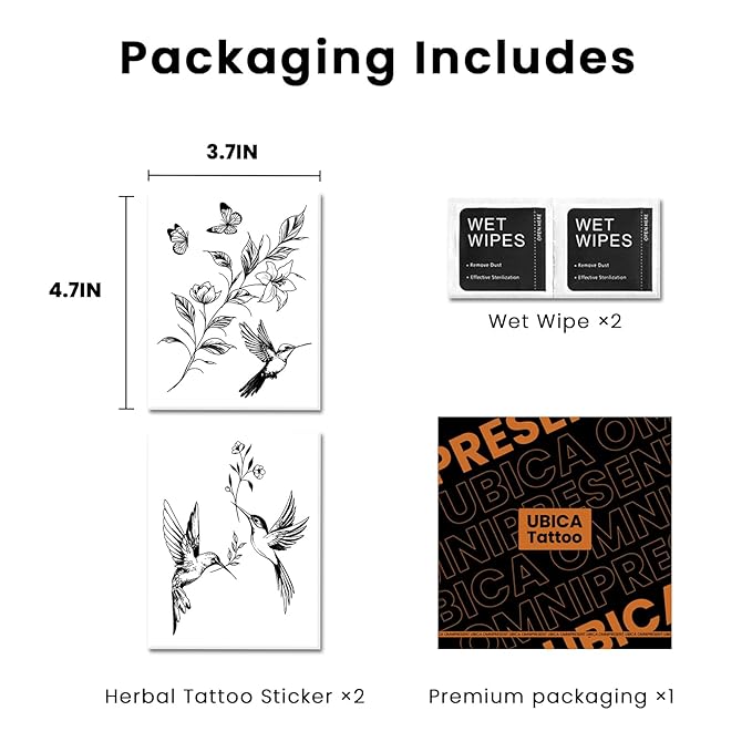 2 Sheets Long Lasting Hummingbird Temporary Fake Tattoos For Men Women Adults Arm,Lily Leaves Semi Permanent Tattoo For Adults Girl,Realistic, Waterproof and Non-Reflective