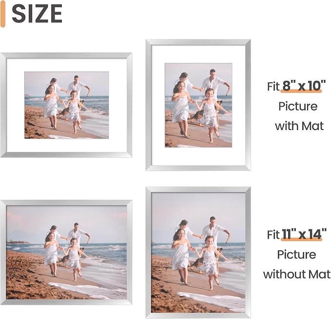 upsimples 11x14 Picture Frame, Gallery Wall Frames Set of 5, Silver | Photo Frame Collage Wall Decor, 11 x 14 Frame, 8x10 Frame with Mat for Family, Baby, Hallway, Diamond, Christmas