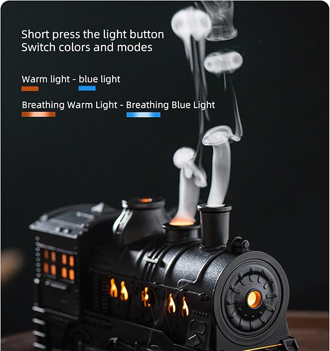 Train Diffuser 300ML Essential Oil Diffuser Ultrasonic Cool Mist Humidifier with LED Night Light, Remote Control, Timer, 2 Mist Modes for Home Bedroom Office Black