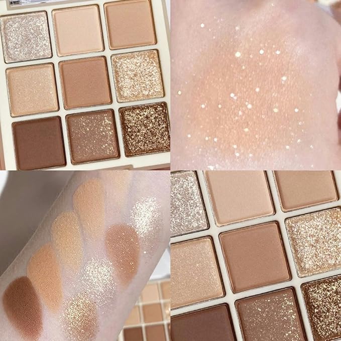 9Color Nude Brown Eyeshadow Palette, Matte Shimmer Glitter Eye Shadow Makeup Palettes, Beige Naked Neutral Gold Eyeshadow Makeup Pallet, Highly Pigmented Long Lasting Blendable Warm Toned Eyeshadow