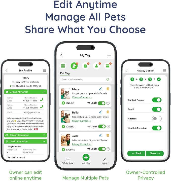 QR Code Dog Tag and Cat Tag, Scan to Reunite Faster, Waterproof and Durable, Lightweight and Quiet, Updatable Contact Info, with Trail Guide Pet Character Design