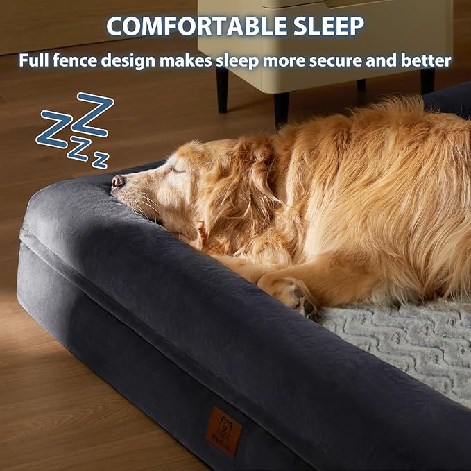 WNPETHOME XL Extra Large Orthopedic for Senior Dog Bed Comfy Sleeping | Washable Dog Couch with Removable Waterproof Cover, Large Pet Sofa Bed with Bolster Sides for Relaxing Dark Gery 41x28 Inch