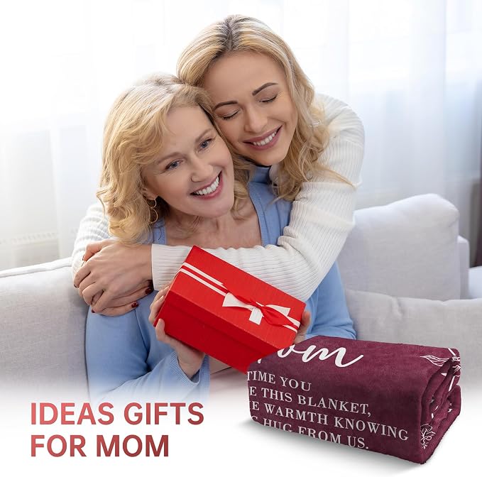 GiltGlimmer Mom Birthday Gifts, Mom Floral Blanket Burgundy, 60" x 50" | Gifts for Moms from Daughter Son, We Love You Present for Mother Mommy Christmas Mothers Day