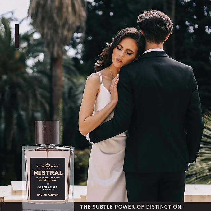 Mistral Men’s Cologne – Black Amber Eau de Parfum | Warm & Woody Masculine Scent with Fresh Lemon, Amber, Cedarwood & Musk | Cruelty-Free & Long-Lasting Perfume for Men, Made in France - 3.4 Oz