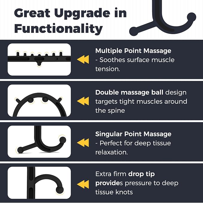 Upgrade Back and Neck Massager-Trigger Point Cane Massage Tools for Pain Relief and Self Massage Hook Cane - Handheld Body Deep Tissue Shoulder Leg Feet Massager Stick - Gift for Men & Women - Black