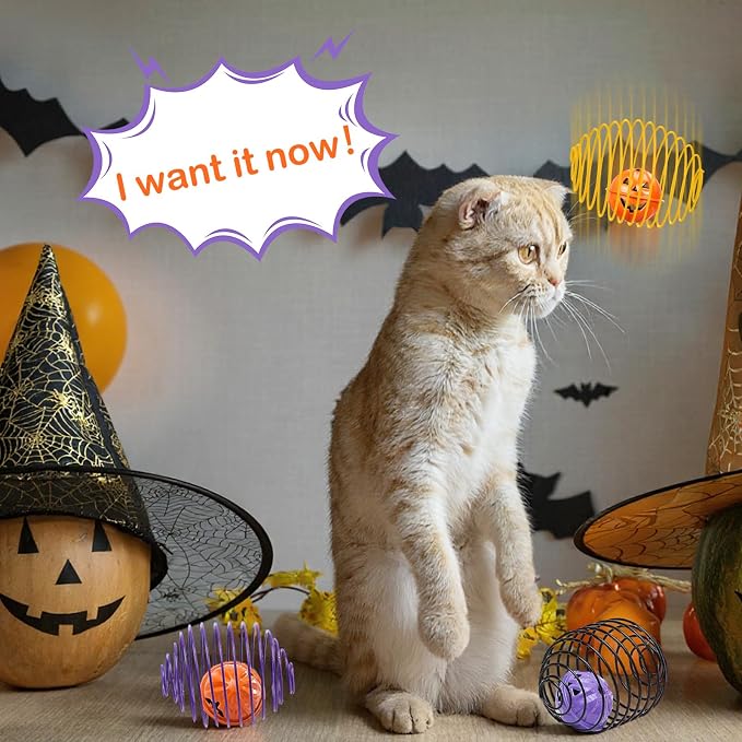 Jecery 5 Pcs Cat Toys Spring,Bell,Halloween Colors
