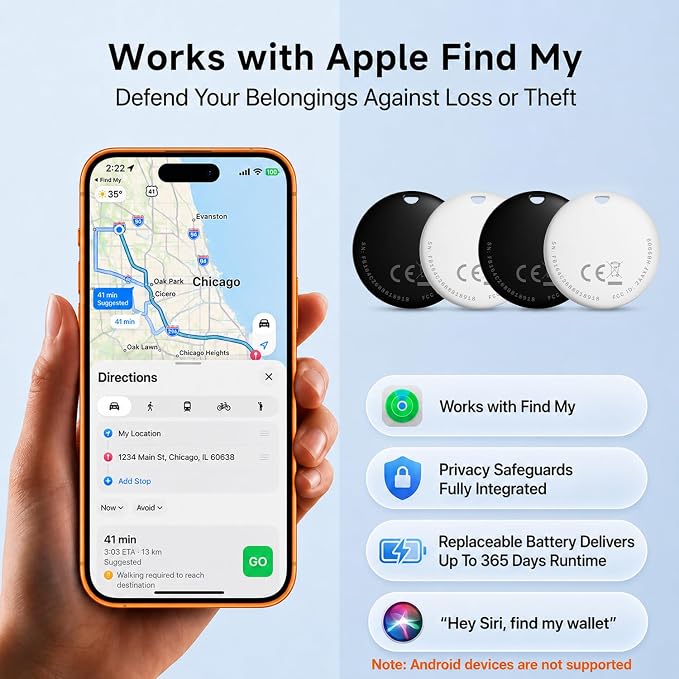 Air Tracker Tags 4 Pack with 4 Cases, Item Finder for Apple Find My (iOS Only)