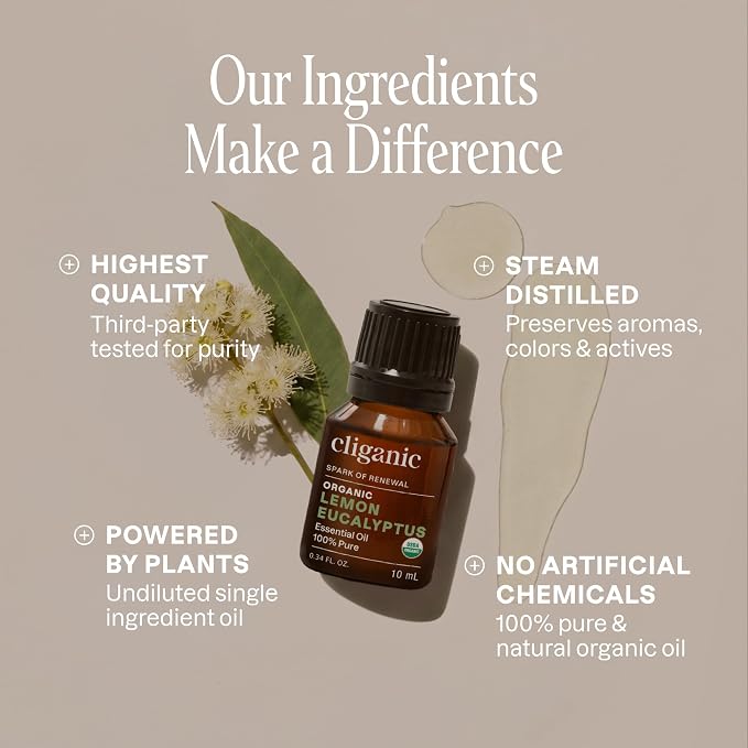 Cliganic Organic Lemon Eucalyptus Essential Oil, 10ml