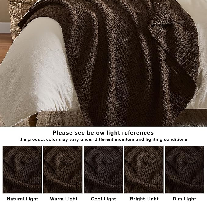 WDCOZY Brown Waffle Throw Blanket for Couch Bed, Reversible Super Soft Plush Knitted Blanket, Lightweight Cozy Fuzzy Fluffy Throw for Sofa Chair, Textured Blanket for Home Decor, Chocolate 60"x80"