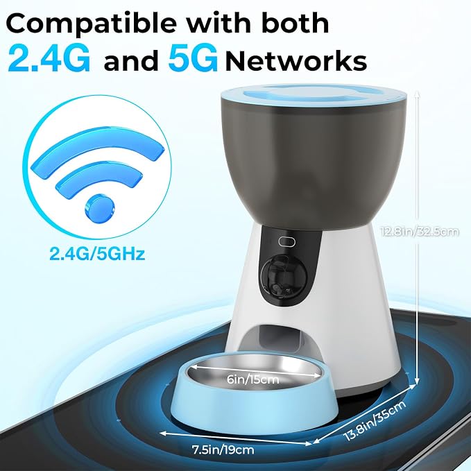 Ownpets Automatic Pet Feeder with Camera, 1304P HD Video with Night Vision, 2-Way Voice Interaction, 2.4G & 5G WiFi Food Dispenser with APP Control, 4L Timed Feeder for Cats and Dogs