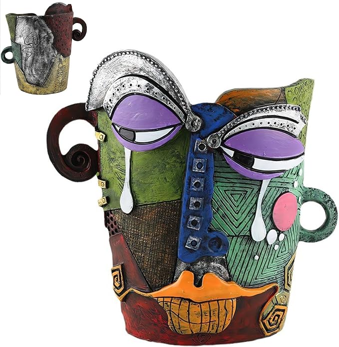 Picasso Flower Pot Colorful Face Art Abstract Resin Flower Pot Unique Face Flower Pot Head Planter for Indoor Outdoor Plants Patio Home Art Decoration (Tears)