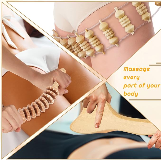 Amylove 21-in-1 Maderoterapia Kit Wood Therapy Massage Tools Set Therapy Tools for Body Sculpting Muscle Pain Relief Lymphatic Drainage Women Face Roller Fascia Massage Anti Body Contouring