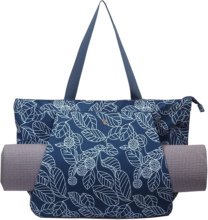 ESVAN Yoga Tote Bag for Women Drawstring Canvas Shoulder Bags for Workout Travel Carryall Pilates Gym and Beach