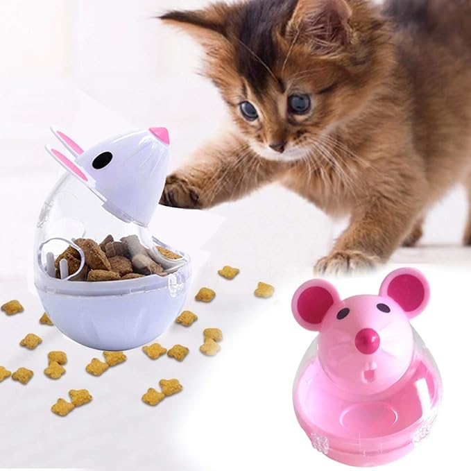 Interactive Toys for Cats, Play Cat Toy Pet Cat Kitten Mouse Shape Treat Holder Food Storage Dispenser Chew Play Toy for Indoor Cat and Kitten Exercise - Beige