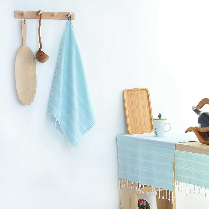 Cacala 100% Turkish Cotton Kitchen Tea Towels, Highly Absorbent Luxury Soft Quick Drying Dish Towel with Hanging Loop for Gym, Yoga, Bath, Sports, Cleaning and Kitchen (23 x 36), Aquamarine