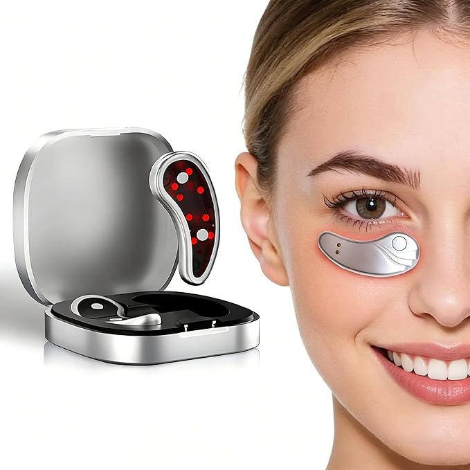 Under Eye Light Therapy Device with Gel,Portable Massager Patches,Beauty Device with Eye Massage for Relieve EyeBags,Fatigue,Wrinkle,Dark Circles.Red Light Therapy - Sliver