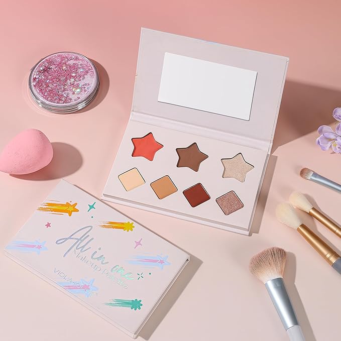VIOLA HOUSE All In One Face Palette,Velvety-Smooth Buildable & Blendable Formulas,Bronzer,Eye shadow,Highlight 8.5g (Light)