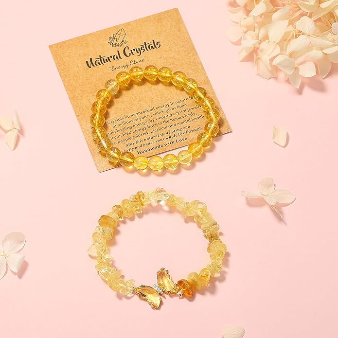 DUQGUHO 2Pcs Butterfly Bracelets for Women Healing Crystals Bracelets for Women Natural Gemstone Bead Bracelet Cute Butterfly Charm Bracelet Stretch 8mm Crystal Jewelry Gifts for Women