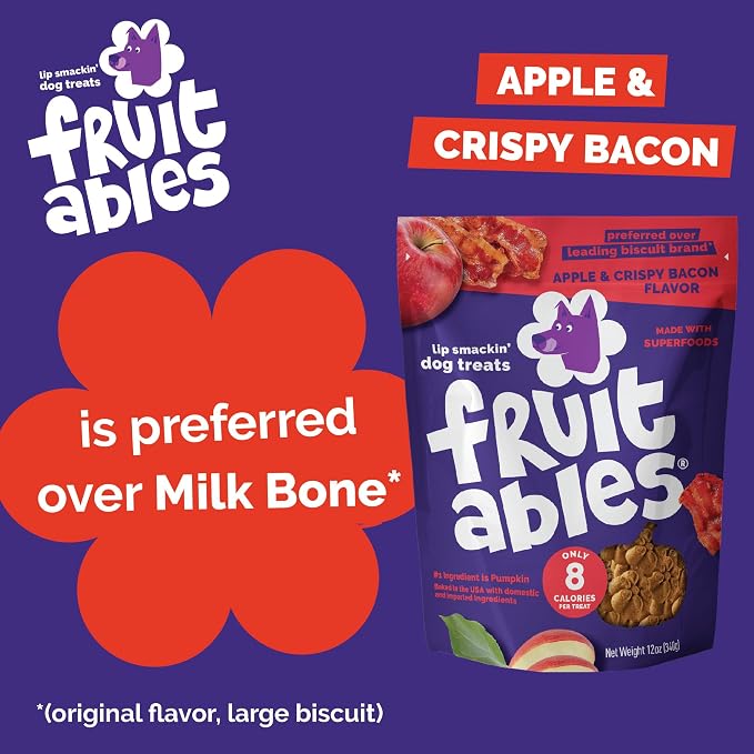 Fruitables Baked Dog Treats, Pumpkin Snacks for Dogs, Low Calorie & Delicious, No Wheat, Corn or Soy, Healthy Puppy Training Treats, Made in the USA, Apple and Crispy Bacon Flavor, 7oz | Healthy Dog Treats, Training Treats, Crunchy Dog Biscuits, Limite...