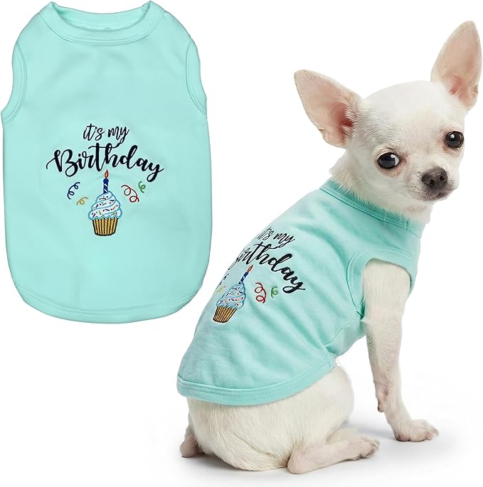 Parisian Pet Dog Shirt – 100% Cotton Shirts for Small Dogs – Blue Sleeveless Puppy Clothes – Lightweight and Breathable Dog Birthday Shirt – Boy Dogs Clothes - Stretchy Pet T Shirts