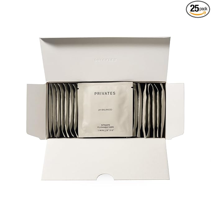 PRIVATES pH-Balanced INTIMATE WIPES for Women & Men | Odor Control, Irritation & Dryness Relief | Hydrating & Soothing with Aloe | Microbiome-Friendly | Natural Ingredients | Fragrance-Free | 25 Count