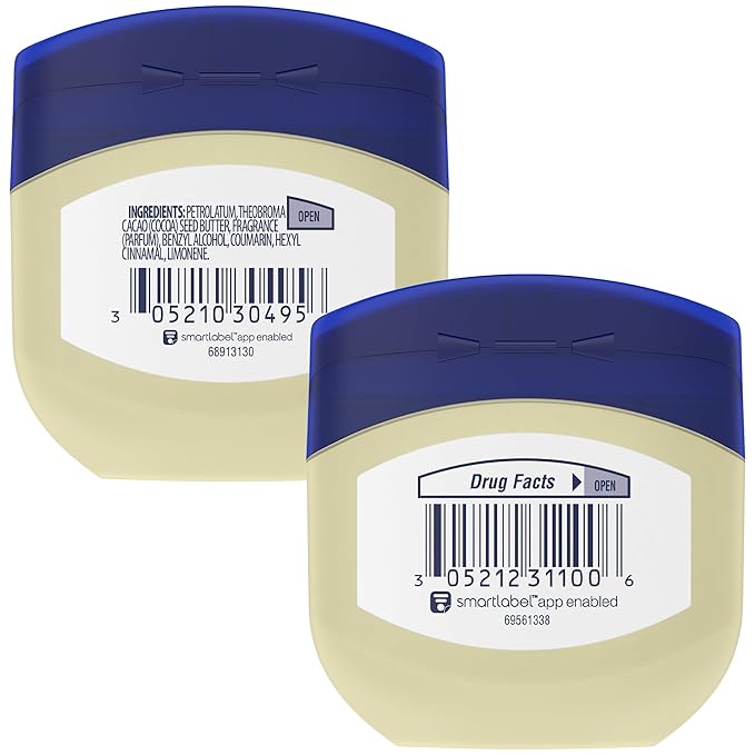 Vaseline Original & Cocoa Butter Healing Jelly Travel-Size Variety 2-Pack – Rich Moisturizing Ointment, Skin Protectant for Soothing Cracked, Dry Skin, 1.75 Oz Ea
