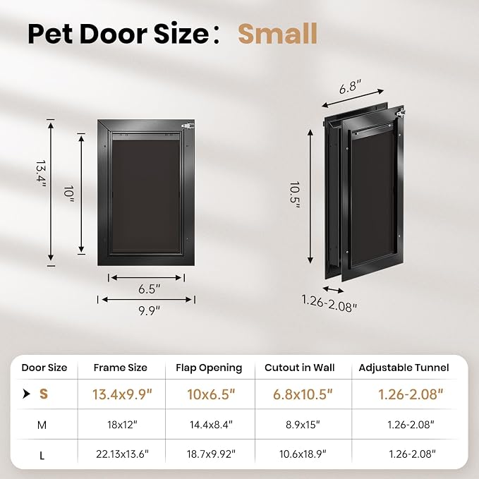 Cat Door for Door, All Aluminum Frame, Small Pet Door for Interior and Exterior, Heavy Duty Doggy Door, Double Magnetic Flaps, Thermal Tnsulation, Energy Efficient, Sliding Lock Panel(Pets Up to 22Lb) | Aluminum Alloy Frame, Double Magnetic Flaps, Ther...