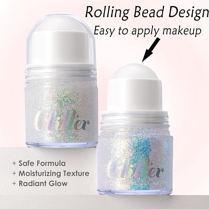 2 Colors Roll-on Body Glitter Gel,Holographic Hair Face Glitter Makeup for Women,Festival Rave Accessories Singer Concert Sparkly Chunky Sequins Mermaid Paint