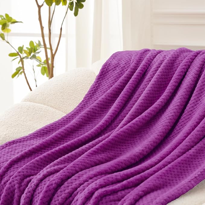 Exclusivo Mezcla Large Waffle Fleece Throw Blanket for Couch, Purple | Lightweight Soft Blanket for Sofa, Bed, Living Room, Plush Fluffy Throw for Home Decor, Travel, All Season, 50x70 Inches