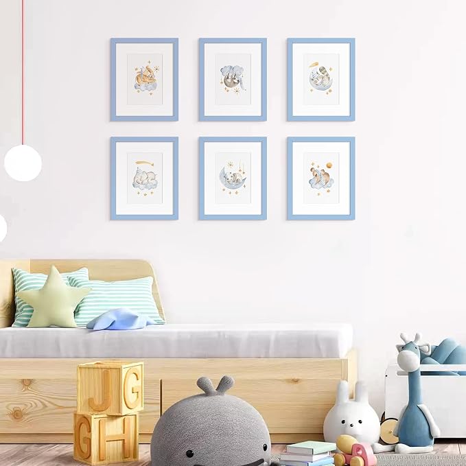 upsimples 8x10 Picture Frames, Gallery Wall Frames Set of 5, Blue | Photo Frame Collage Wall Decor, 8 x 10 Frame, 5x7 Frame with Mat for Family, Baby, Hallway, Christmas