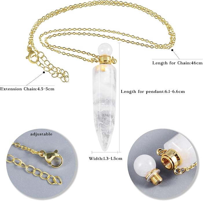 TUMBEELLUWA Crystal Perfume Bottle Necklace for Women Men | Faceted Crystal Point Necklace, Essential Oil Diffuser Vial Necklace, Openable Locket Bottle Jewelry for Daily Wear