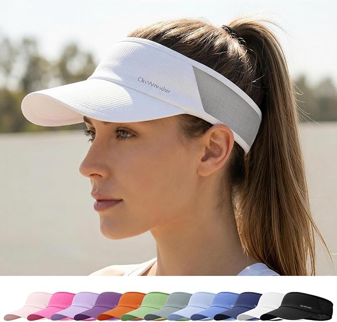 Sport Sun Visor Hat for Women Men - Lightweight Stretchy Polyester Spandex Quick Dry Sweatband Wrinkle Resistant