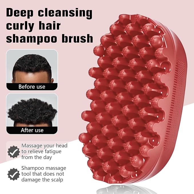 Rubber Curling Hair Brush，Premium Twist Tool for Afro Hair，Ideal for Curly, Coiled, 4C Hair，Quick & Easy Styling，Red