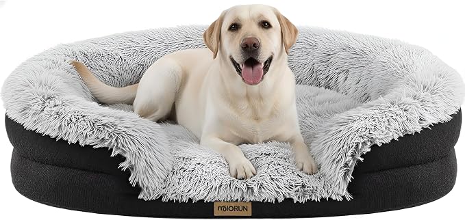 Fluffy Orthopedic Dog Beds Large Sized Dog, 48" Bolster Sofa Bed | Soft plush faux fur,lowered entry,washable cover,waterproof liner,claming dog couch for x-large dogs,supportive bolster