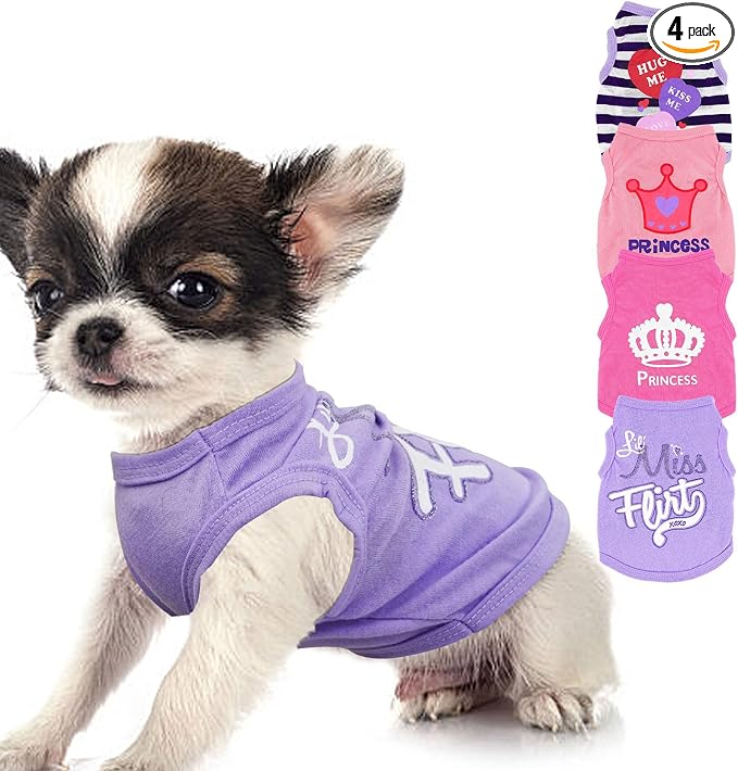 4 Pieces Puppy Clothes for Small Dogs Girl Summer Soft Puppy Clothes Cute Chihuahua Teacup Dog Clothes Female Dog Shirts Breathable Pet Clothing Pink Girl Dog Clothes (X-Small)