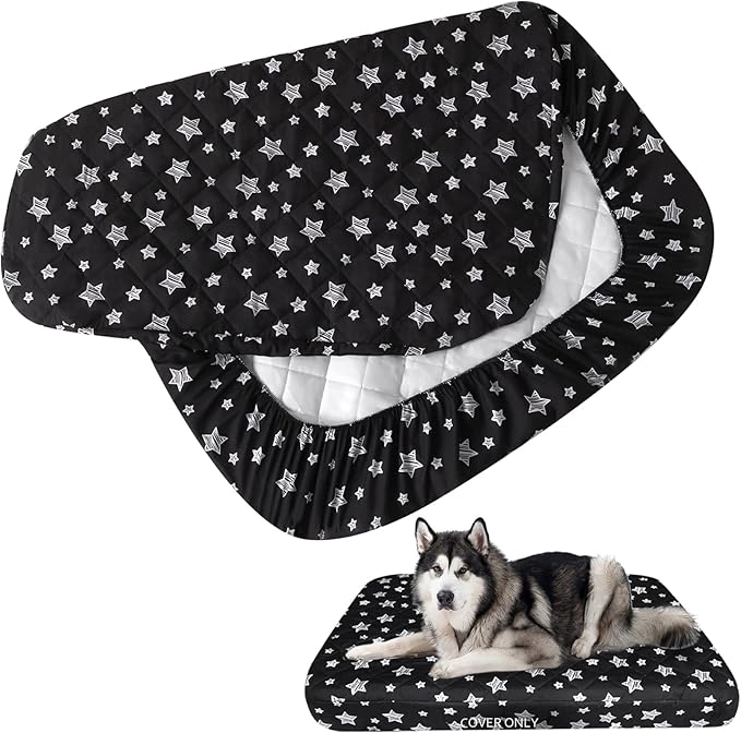 Waterproof Dog Bed Covers Replacement Lovely Black Star Print, 44x54 Inches | Washable Pet Hair Easy to Remove, Noiseless Quilted Puppy Pet Bed Cover, for Dog/Cat, Cover Only