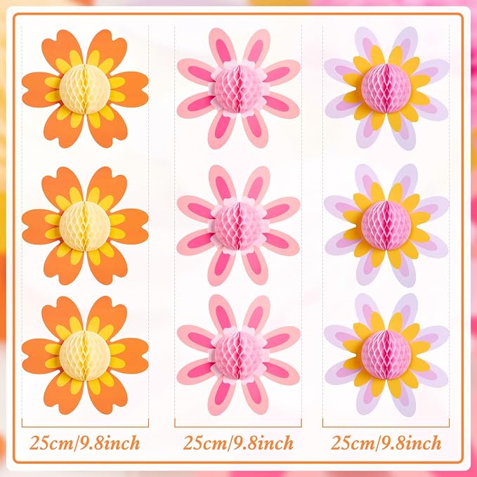 SUNBEAUTY 9 PCS Pastel Flower Party Decorations Hanging Paper Flowers Honeycomb for Women Birthday Spring Easter Wedding Garden Tea Party Baby Shower